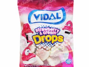 پاستیل شکری دراپز ( بدون گلوتن ) خامه و توت فرنگی 100 گرم ویدال - vidal
